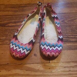 Cozy Women's Pink Multi-Color Knit Ballet Slippers